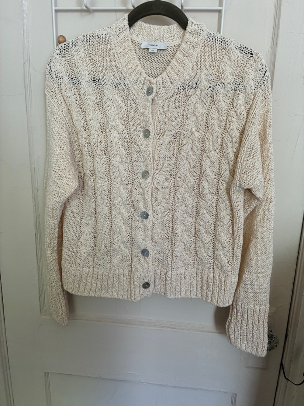 Vince Cream Cable Knit Button-Front Cardigan